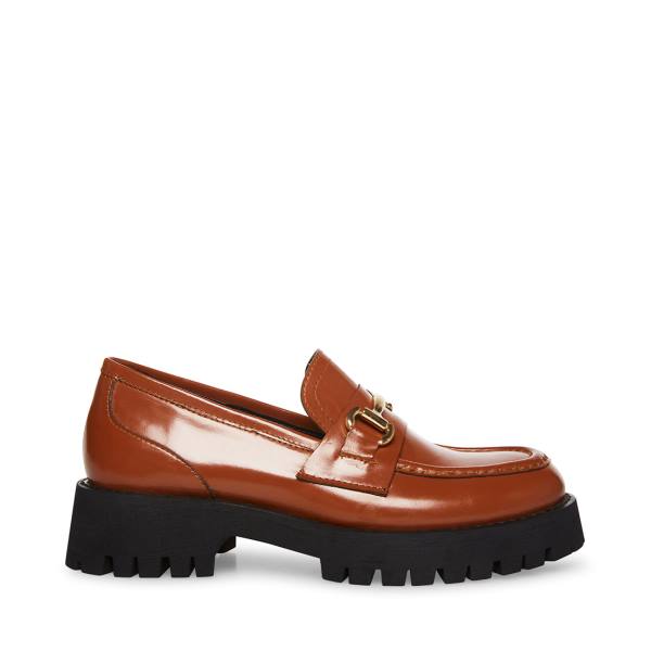 Loafers γυναικεια Steve Madden Lando Cognac δερματινα καφε | SM-274RS