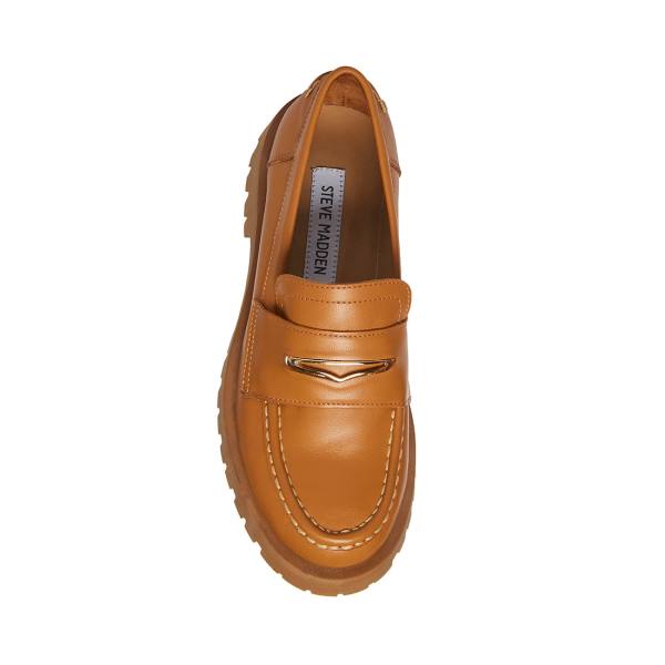 Loafers γυναικεια Steve Madden Lawrence Cognac δερματινα καφε | SM-236BX