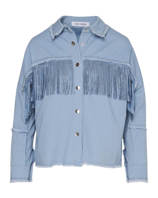 Αριστος γυναικεια Steve Madden Denim Fringe Button Up μπλε | SM-504QK