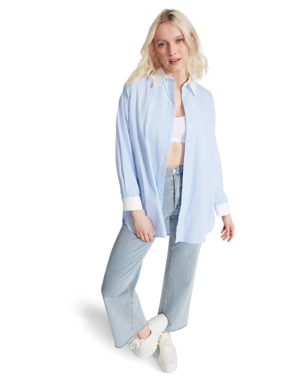 Αριστος γυναικεια Steve Madden Oversized Button Up μπλε | SM-480HY