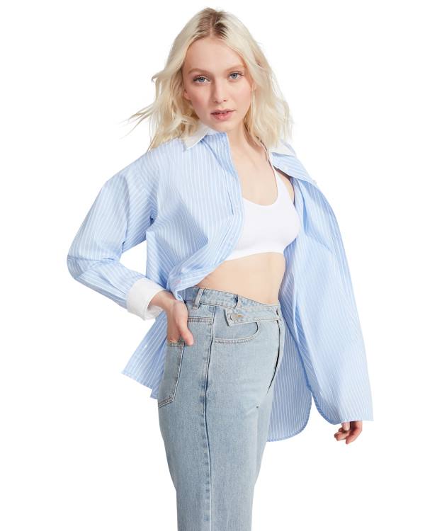 Αριστος γυναικεια Steve Madden Oversized Button Up μπλε | SM-480HY