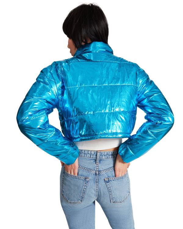 μπουφαν γυναικεια Steve Madden Cropped Metallic Puffer μπλε | SM-189NL