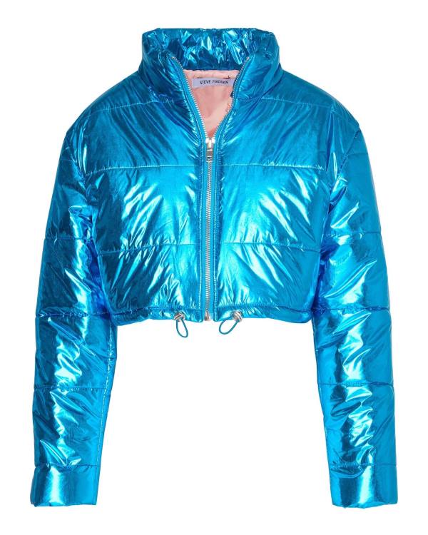 μπουφαν γυναικεια Steve Madden Cropped Metallic Puffer μπλε | SM-189NL