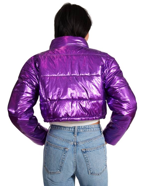 μπουφαν γυναικεια Steve Madden Cropped Metallic Puffer μωβ | SM-209PZ