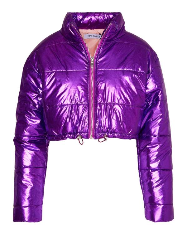 μπουφαν γυναικεια Steve Madden Cropped Metallic Puffer μωβ | SM-209PZ