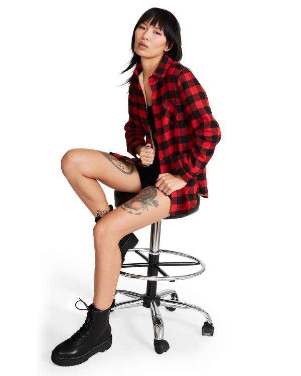 μπουφαν γυναικεια Steve Madden Teddy επενδυση Flannel κοκκινα | SM-042OC