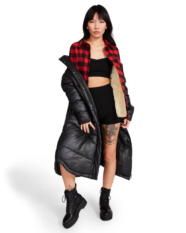 μπουφαν γυναικεια Steve Madden Teddy επενδυση Flannel κοκκινα | SM-042OC