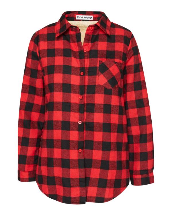 μπουφαν γυναικεια Steve Madden Teddy επενδυση Flannel κοκκινα | SM-042OC