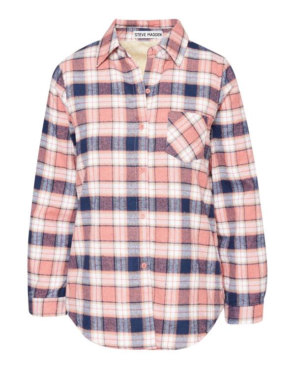 μπουφαν γυναικεια Steve Madden Teddy επενδυση Flannel ροζ | SM-059ET