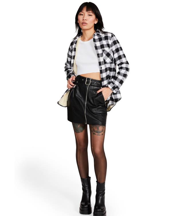 μπουφαν γυναικεια Steve Madden Teddy επενδυση Flannel μαυρα | SM-239OC