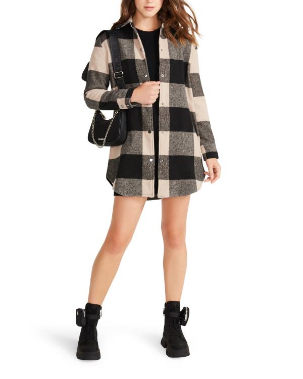 παλτό γυναικεια Steve Madden Eldridge Plaid Lt Taupe ανοιχτο γκρι καφε | SM-520DZ