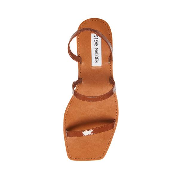 σανδαλια γυναικεια Steve Madden Direct Cognac λουστρινι καφε | SM-406BR