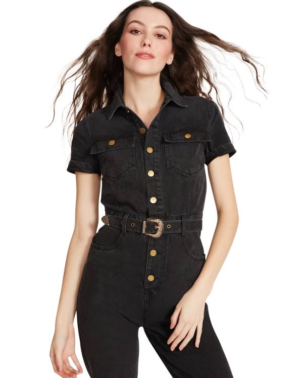 φουστεσ γυναικεια Steve Madden Denim κοντο Sleeve Jumpsuit μαυρα | SM-397XY