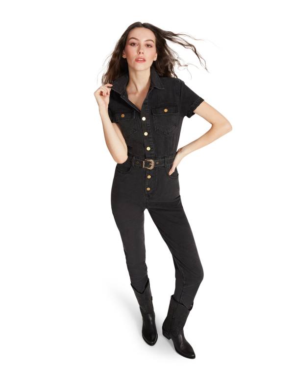 φουστεσ γυναικεια Steve Madden Denim κοντο Sleeve Jumpsuit μαυρα | SM-397XY