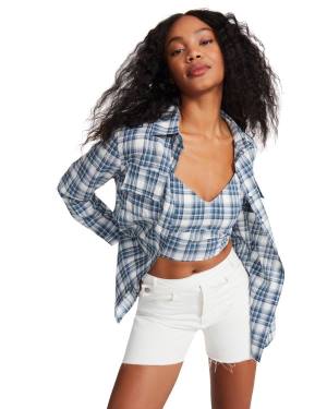 Αριστος γυναικεια Steve Madden Checkered Button Up μπλε | SM-631NC