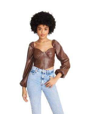 Αριστος γυναικεια Steve Madden Long Sleeve Faux δερματινα Corset καφε | SM-459WC