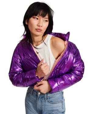 μπουφαν γυναικεια Steve Madden Cropped Metallic Puffer μωβ | SM-209PZ