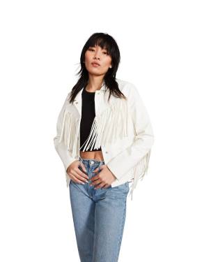 μπουφαν γυναικεια Steve Madden Fringe ασπρα | SM-872RF