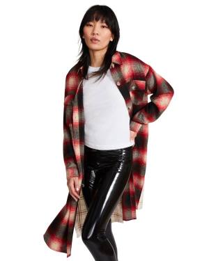 μπουφαν γυναικεια Steve Madden Mixed Plaid Duster κοκκινα | SM-016SQ