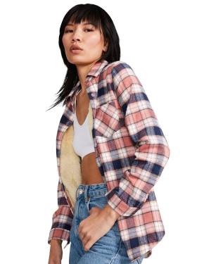 μπουφαν γυναικεια Steve Madden Teddy επενδυση Flannel ροζ | SM-059ET